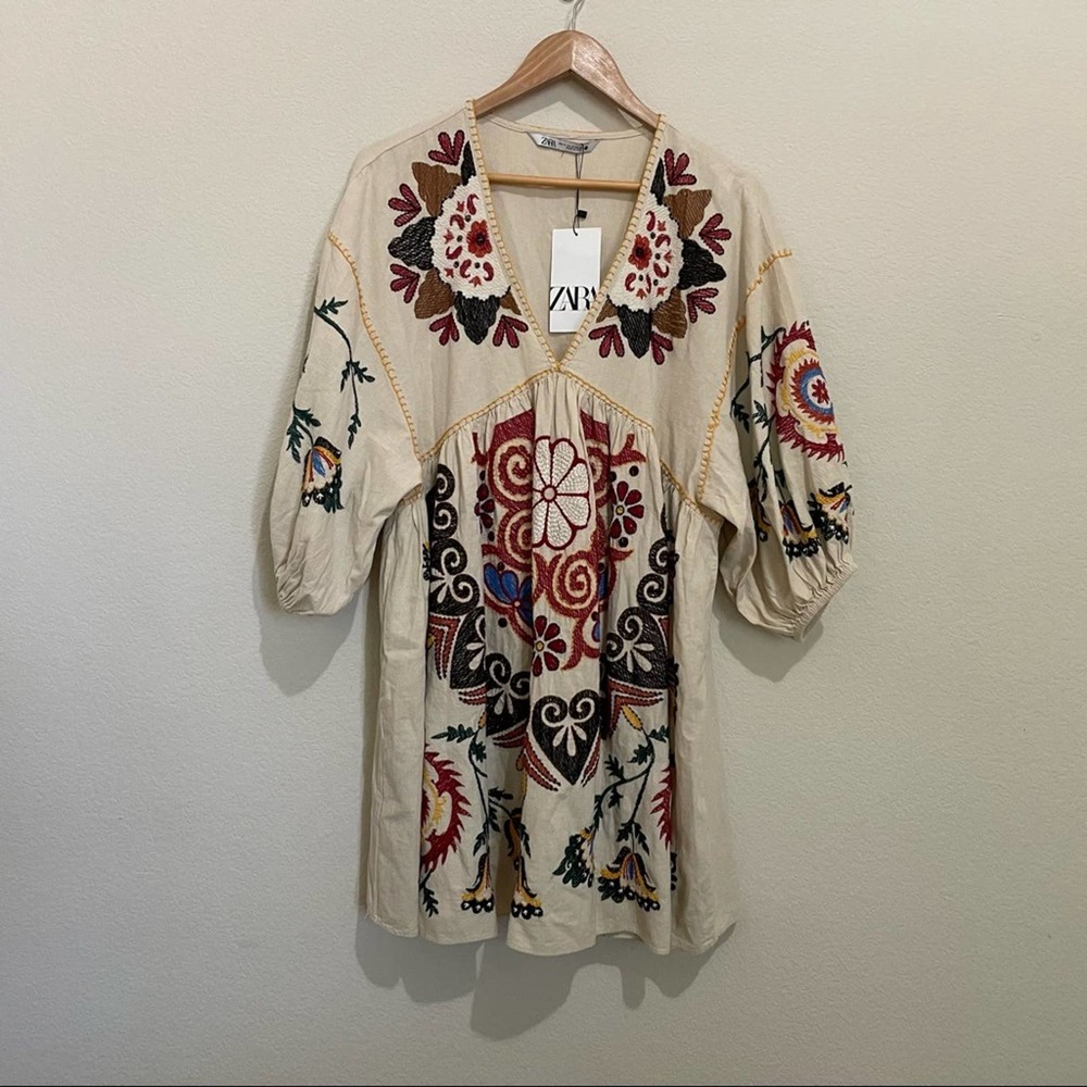 ZARA Embroidered Linen Dress